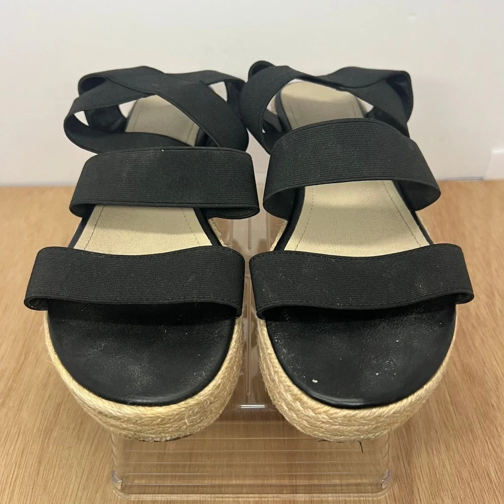 Womens Platform Espadrille Sandals 39 Black Good Elastic Strappy Wedge Unbranded